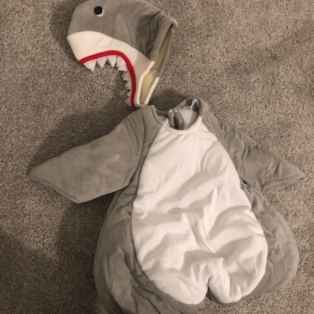 Grey and White Shark-Themed Kids Pajama Costume Set with Hood